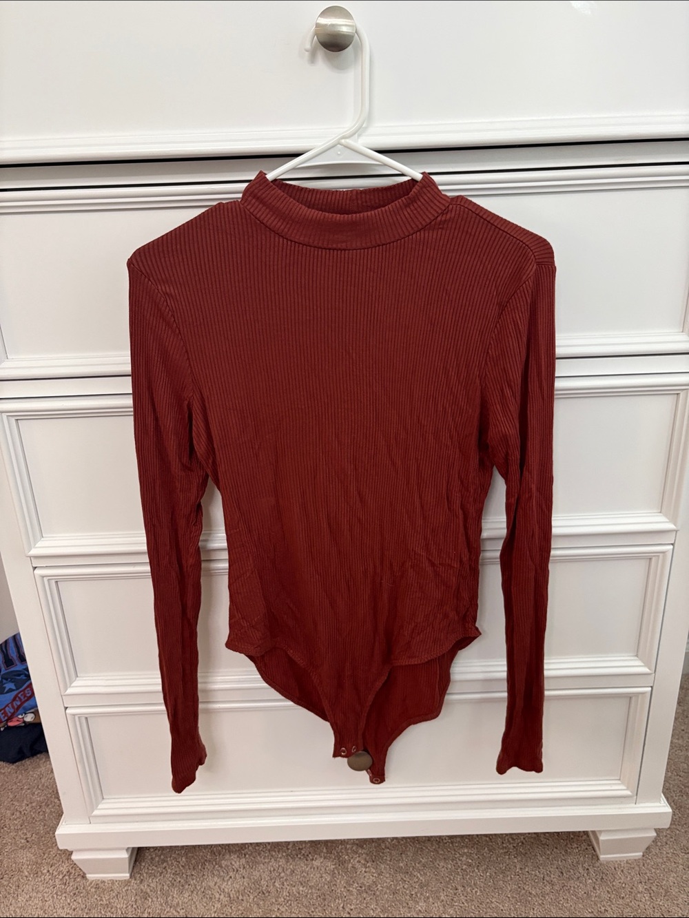 Forever 21 Ribbed Long-Sleeve Mock Neck Bodysuit - Rust Red